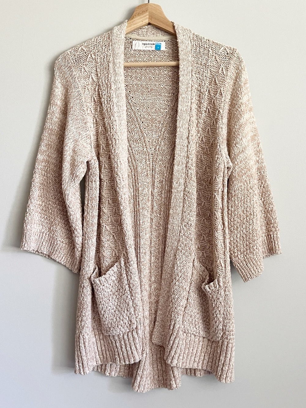 Anthropologie Sparrow Sweater Small Cardigan Beige Knit Open Wide Sleeve 3/4